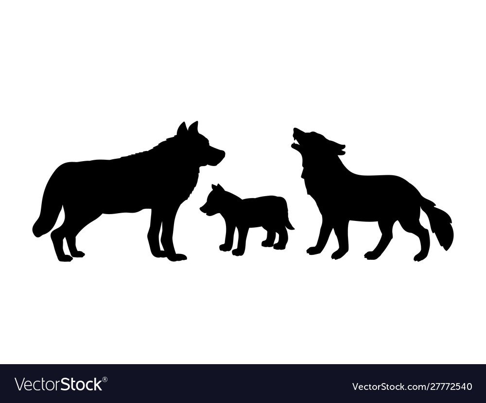 Силуэт волка с волчатами