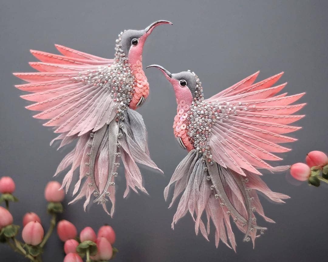 Брошь Колибри стекло