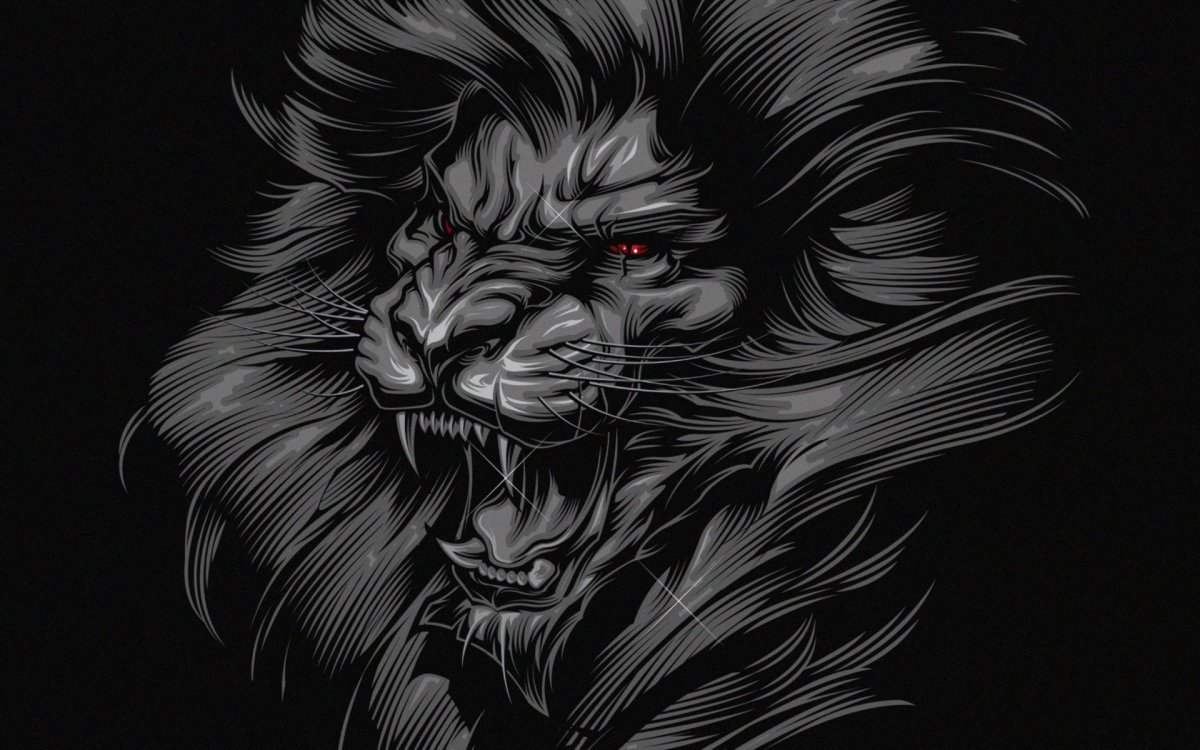 Картина Лев на черном фоне