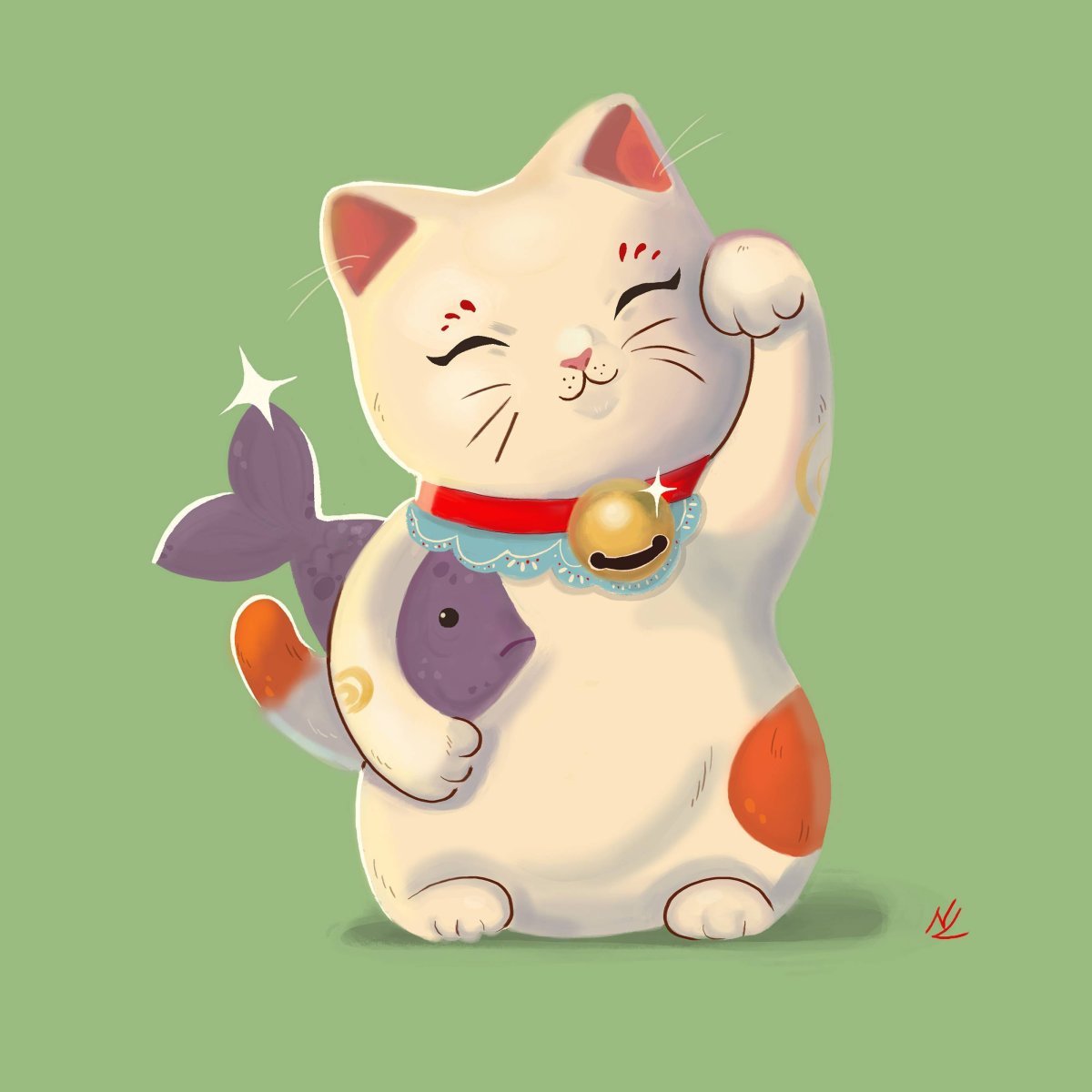 Японская кошка Манеки-неко арт