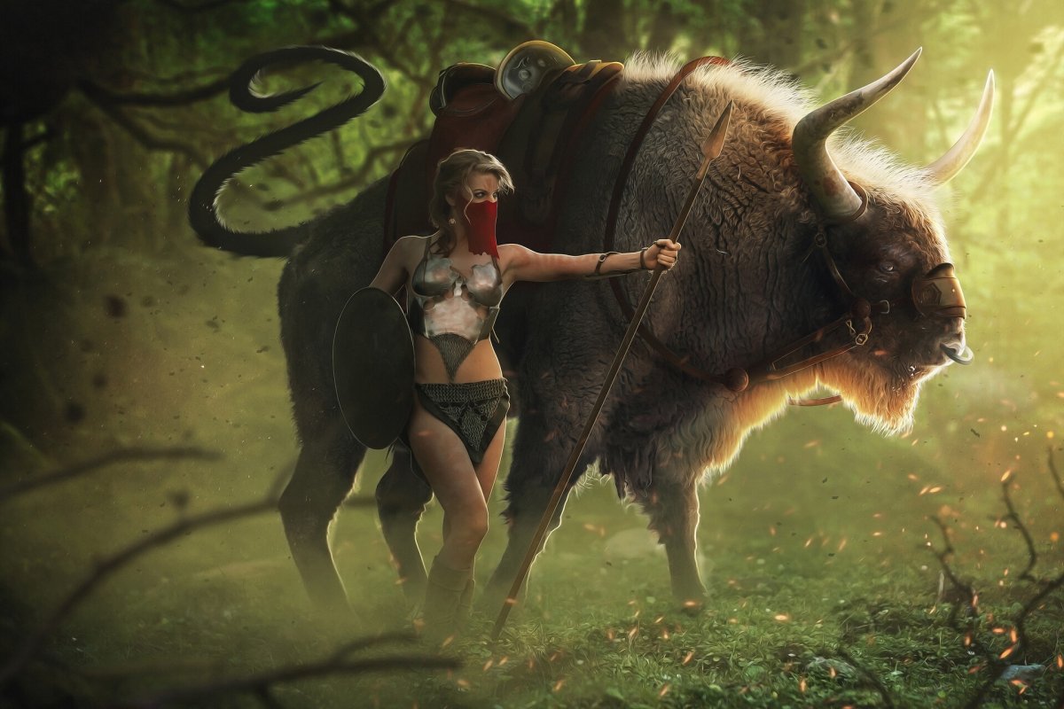 Девушка на быке