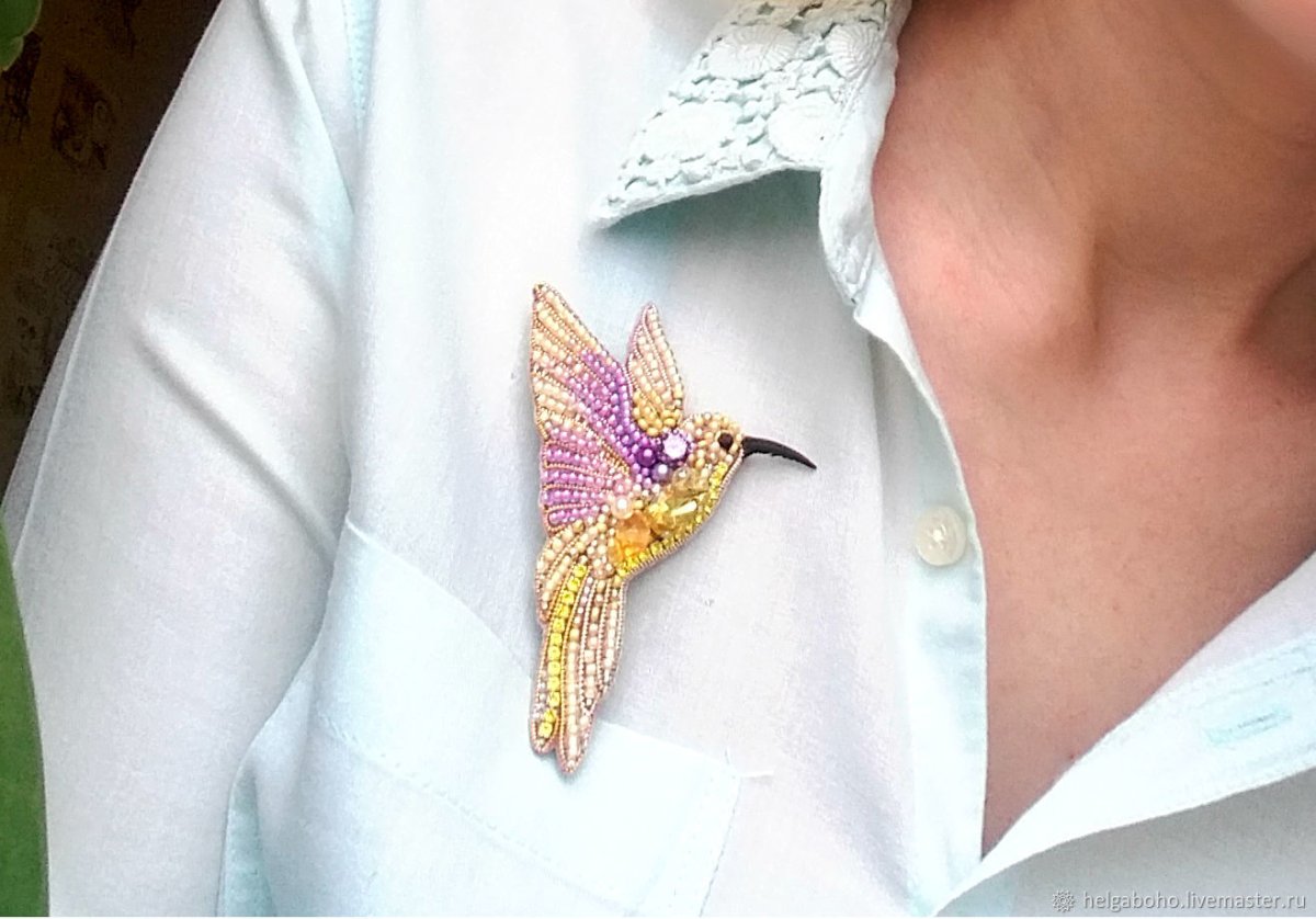 Брошь парные птицы