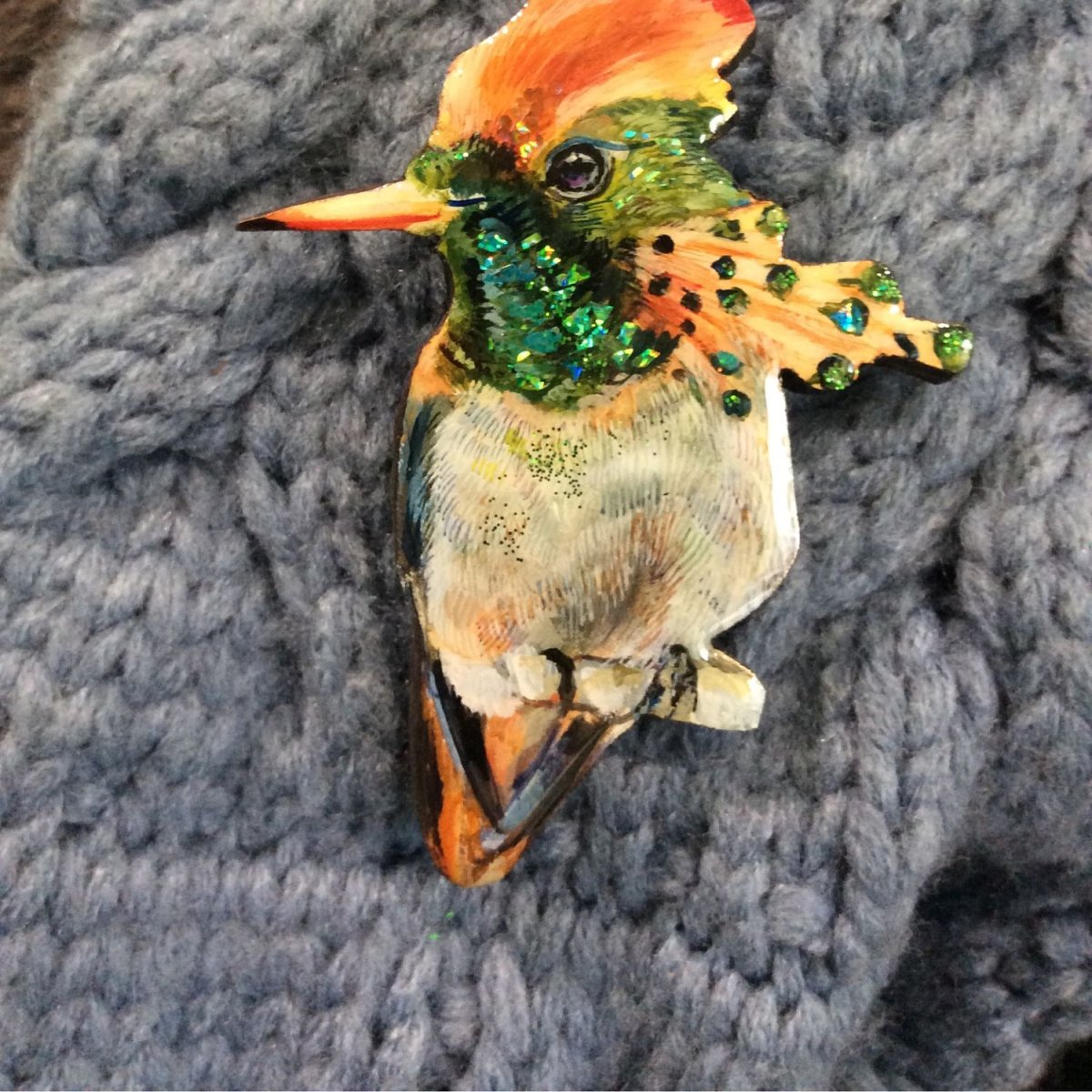 Бисерная брошь Колибри