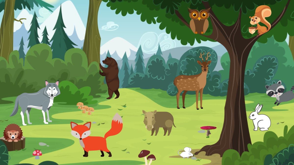 Лес с животными для детей