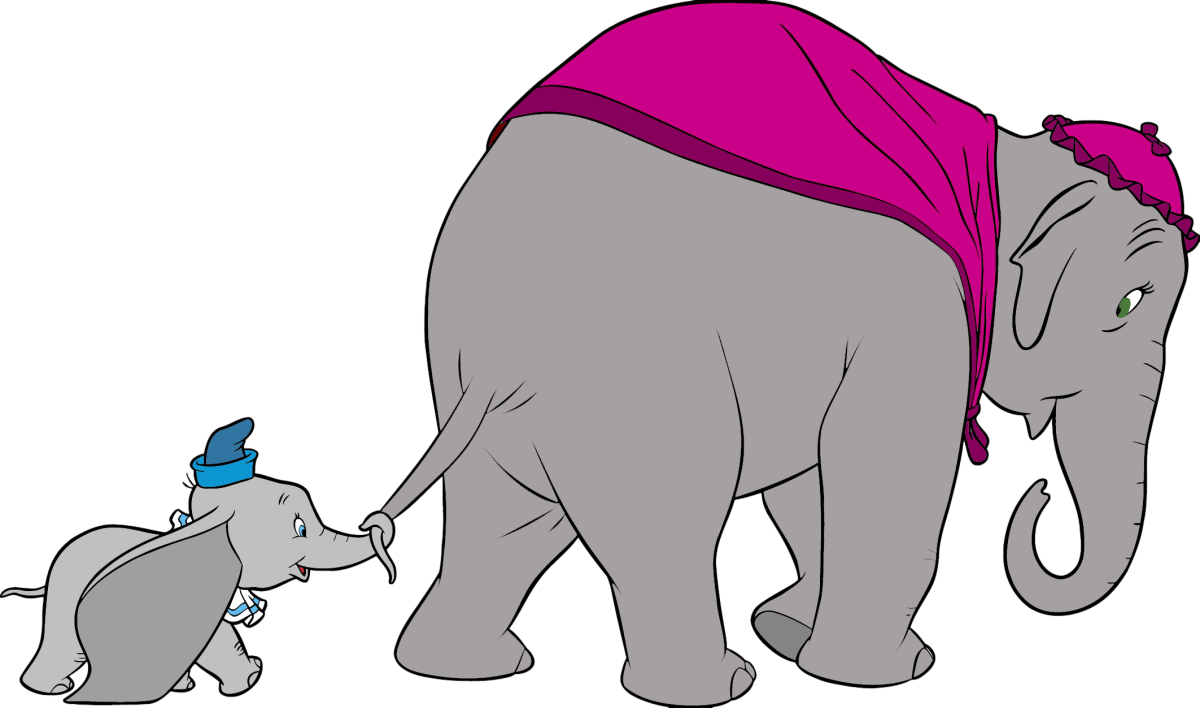 Слоненок держит маму за хвостик