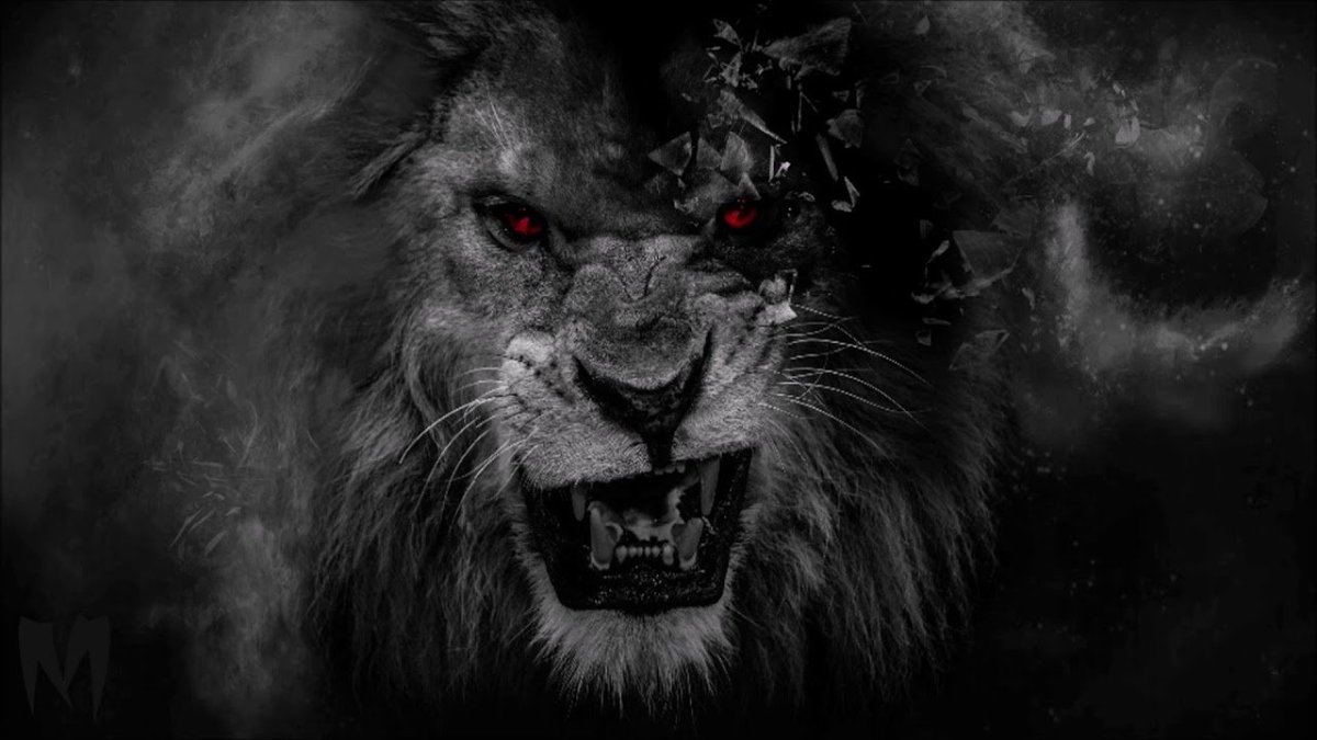 Рычащий Лев на черном фоне