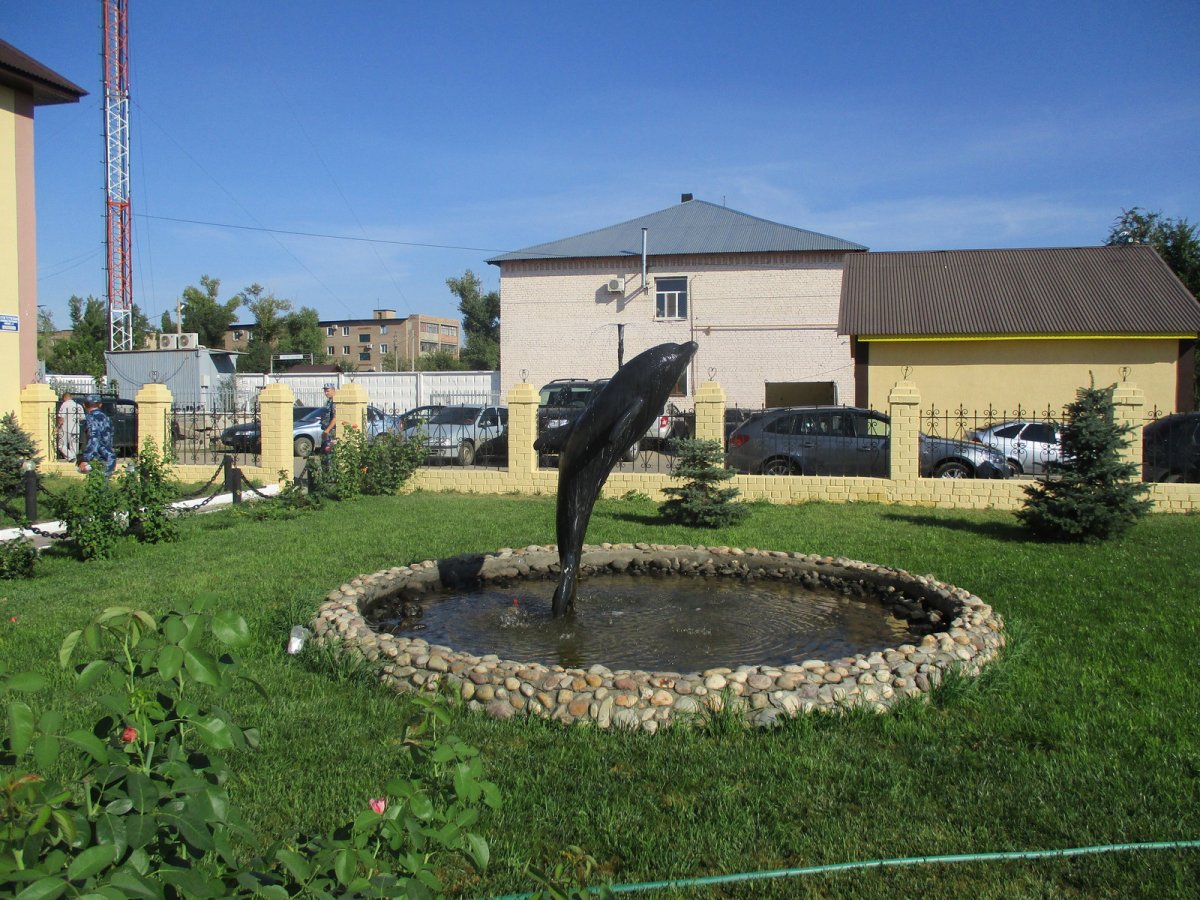 Фонтан с черным дельфином