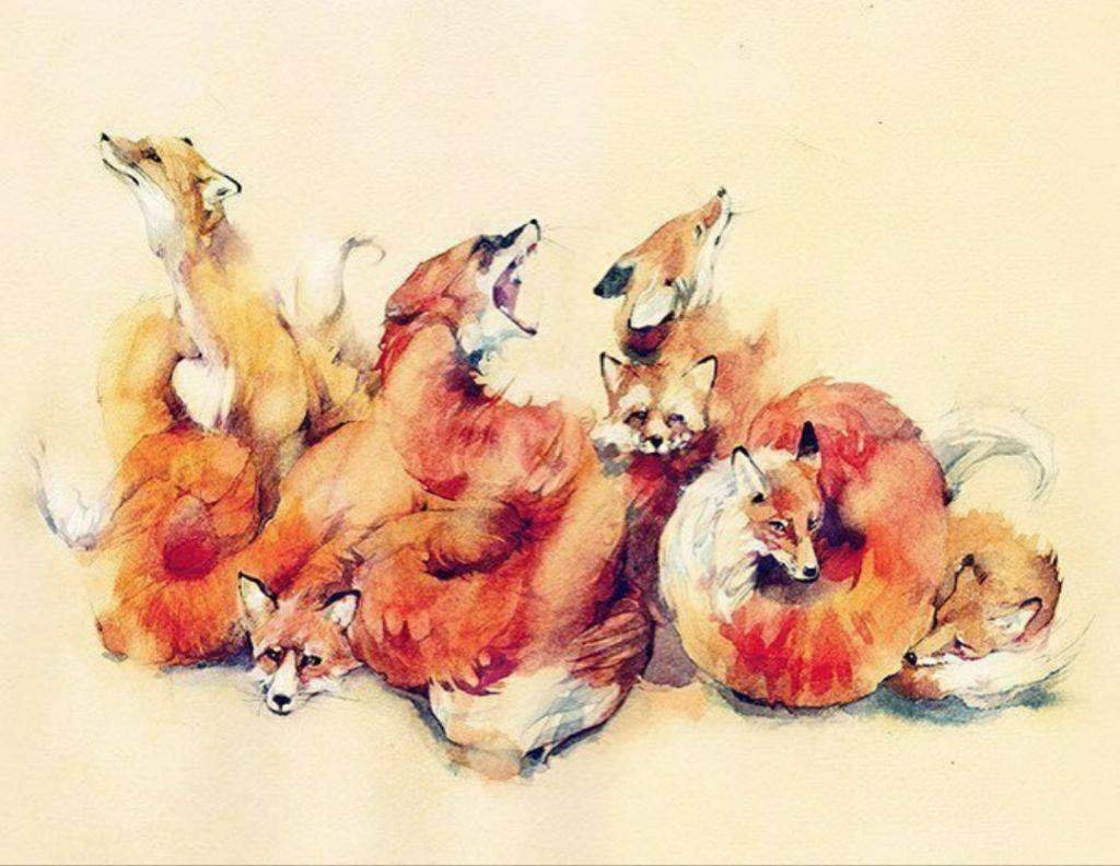 Лиса акварелью