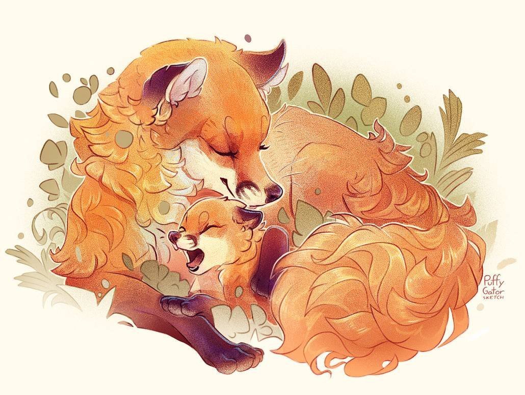 Лиса с лисенком арт