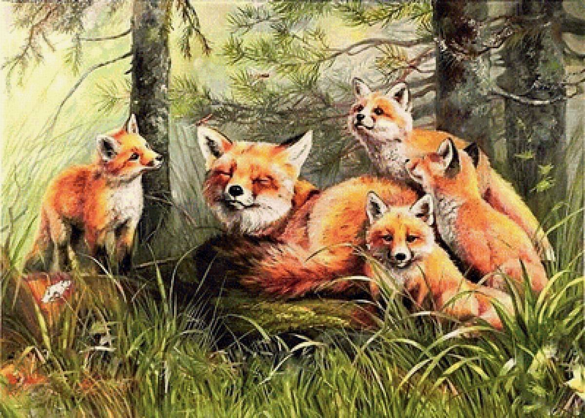 Лиса с лисятами Ушакова