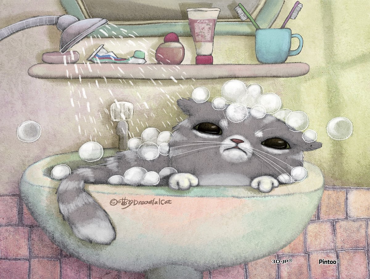 Мультяшный кот в ванной