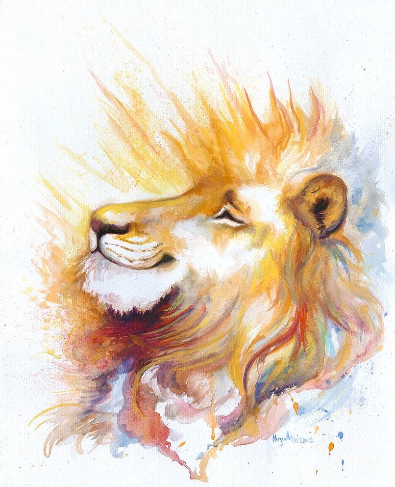 Лев акварель