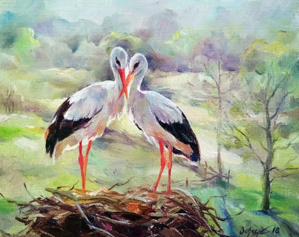 Аист на озере