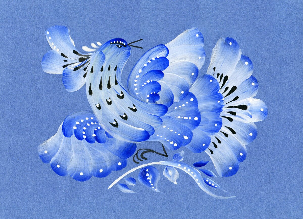 Петриковская роспись синяя птица