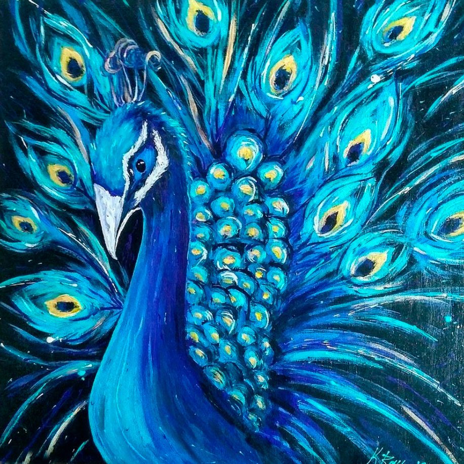 Алмазная мозаика синий Павлин