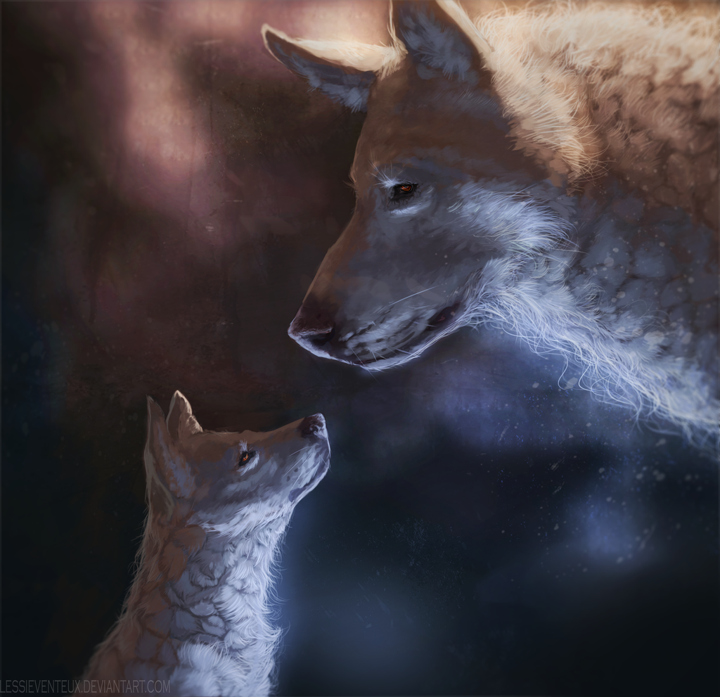 Белая волчица и черный волк