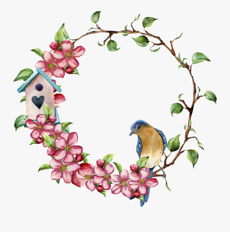 Яркие Акварельные цветы и птицы