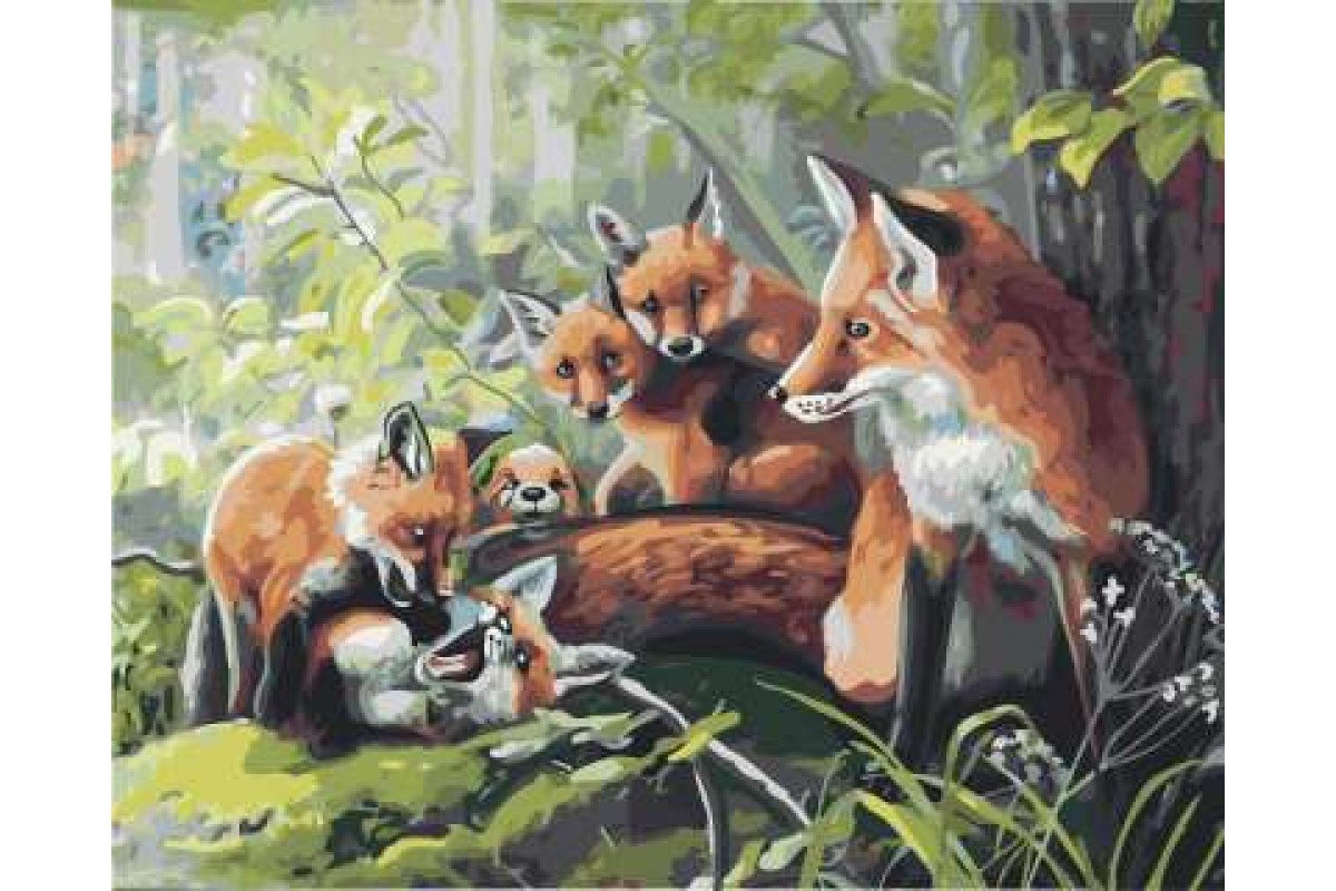 Семья Лис с двумя лисятами