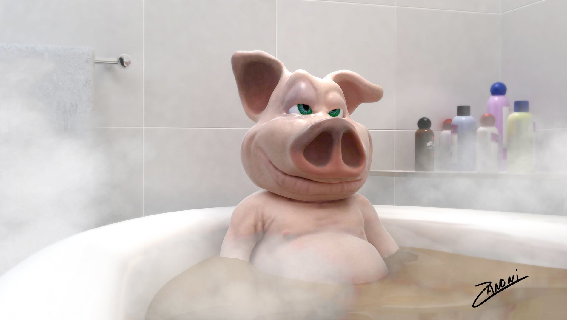 Свинья кайфует в сауне. Хрюшка в ванной. Свинья в ванной. Поросенок в ванной. Свинка в ванне.