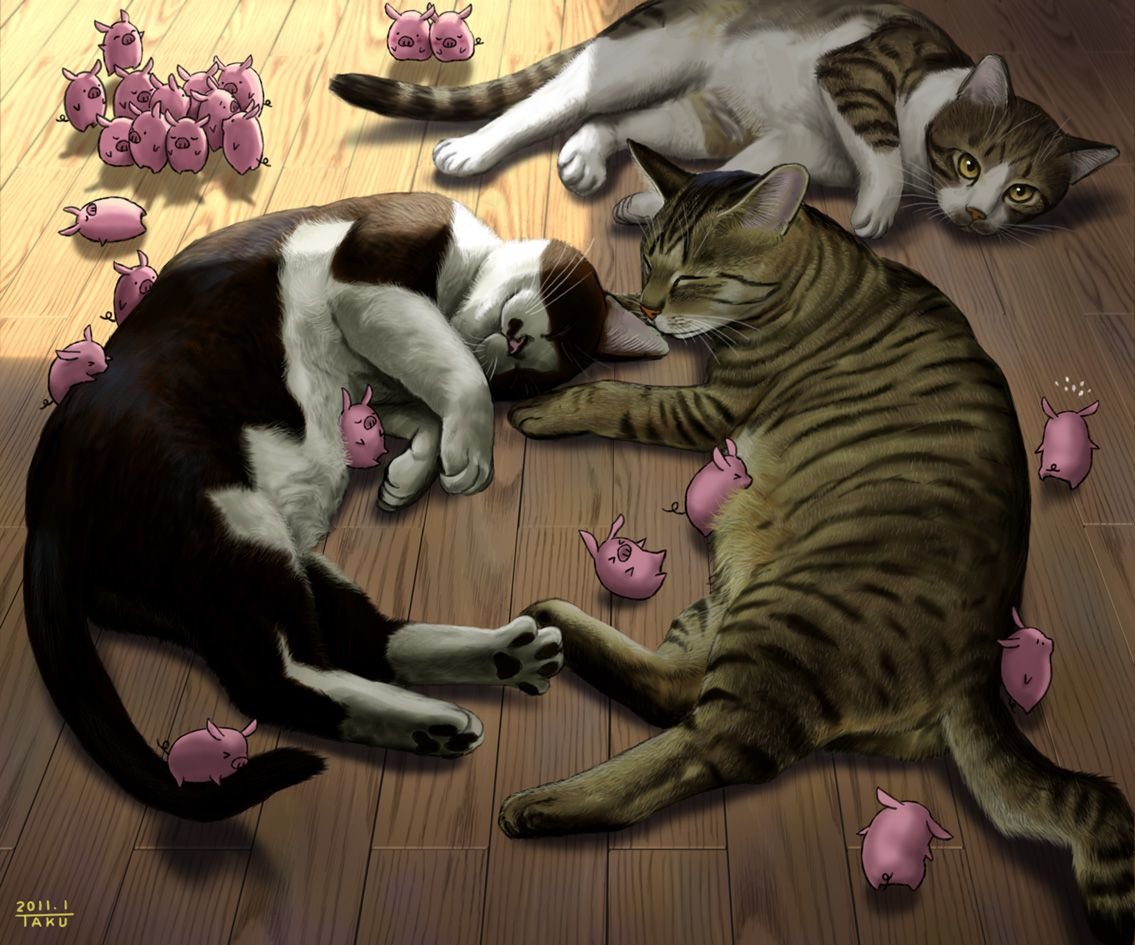 Сон кошки дерутся. Японский художник Matataku. Matataku коты. Кошка арт. Семья котов.