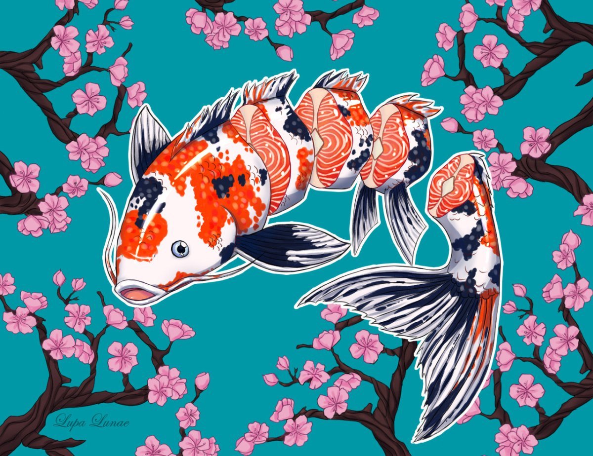 Рыбки кои арт Япония