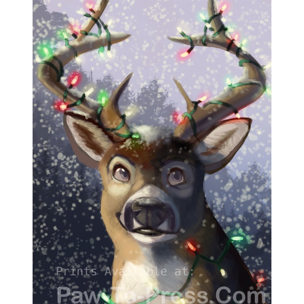 Новогодний олень с гирляндой на рогах