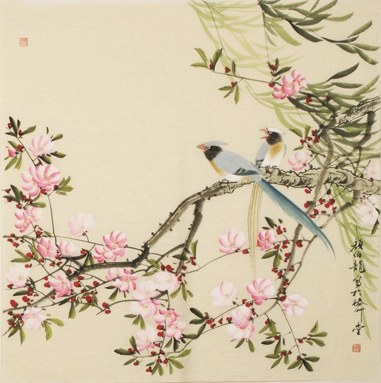 16 птичек на китайском. Ци Байши Сакура. Ласточки Шинуазри. Сакура в стиле гунби. Peach Blossom японская китайская живопись.