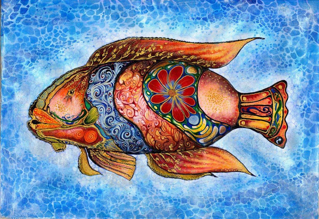 Кармическая рыба. Стилизованные рыбы. Стилизованное изображение рыбы. Картина рыбы. Фантазийные рыбы.