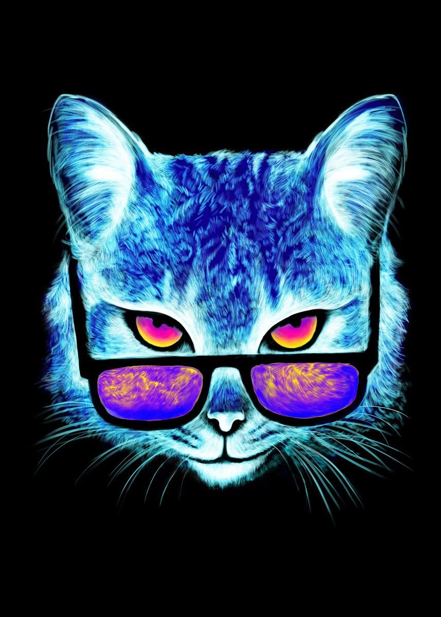 Неоновая кошка арт