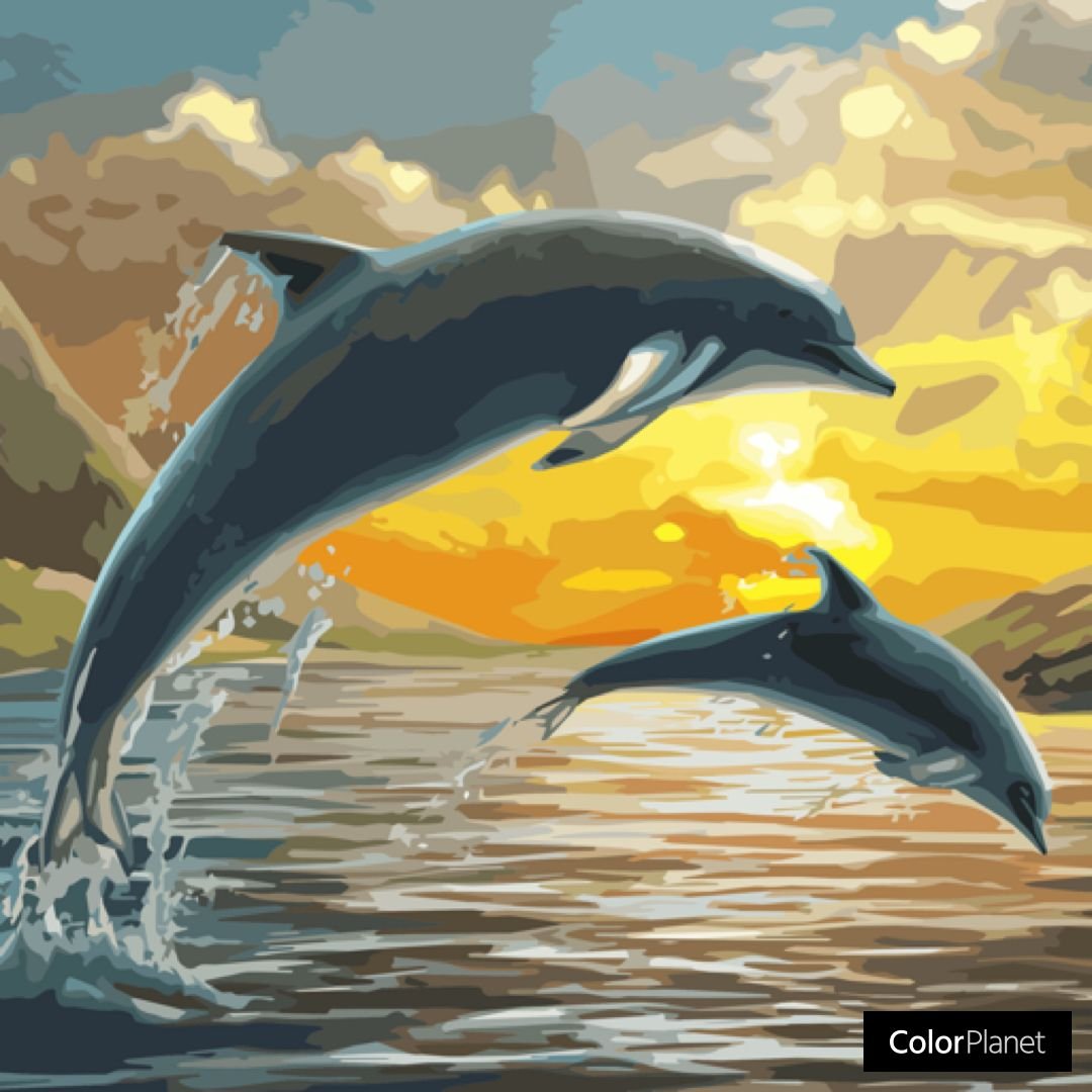 Картина дельфины выпрыгивают из волны