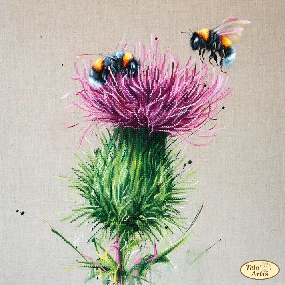 Вышивка акварель чертополох