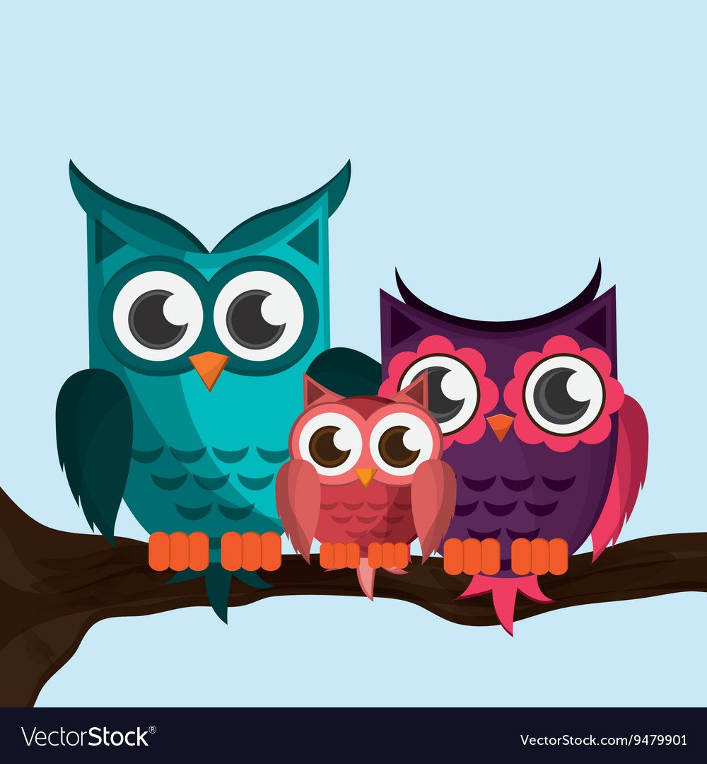 Совы семья вектор
