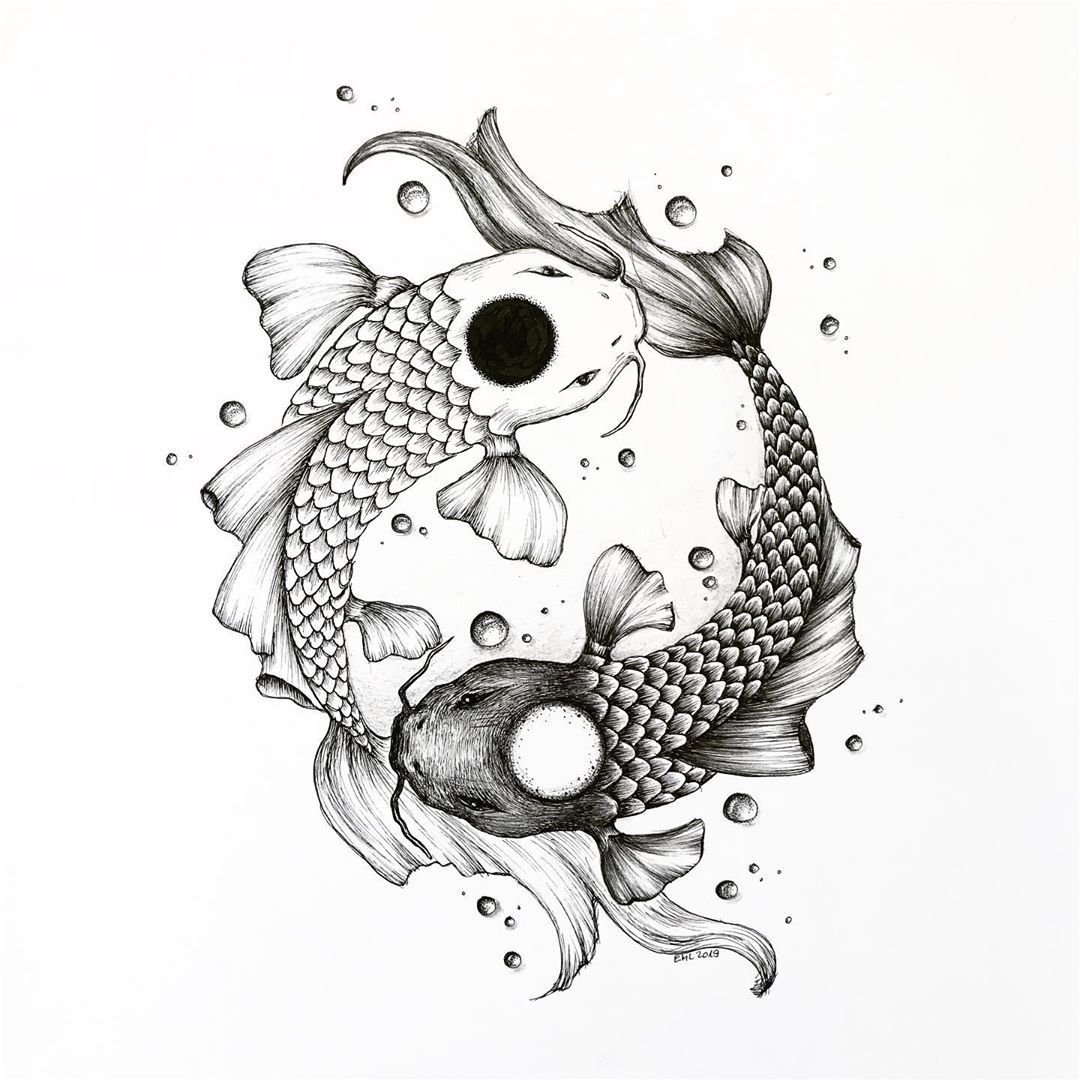 Тату карпы Инь Янь