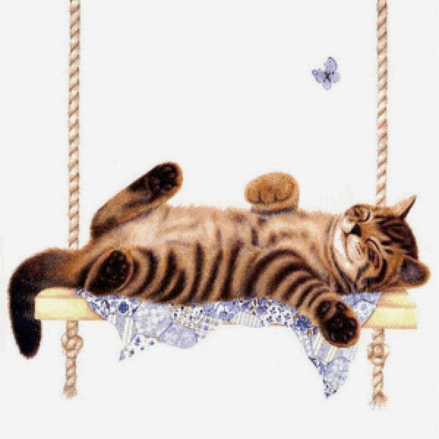 Кошка на полосатом ковре