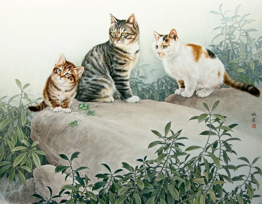 Picture me cats. Китайский художник XING Chengai. Кошки в живописи. Картины с кошками. Картина котенок.