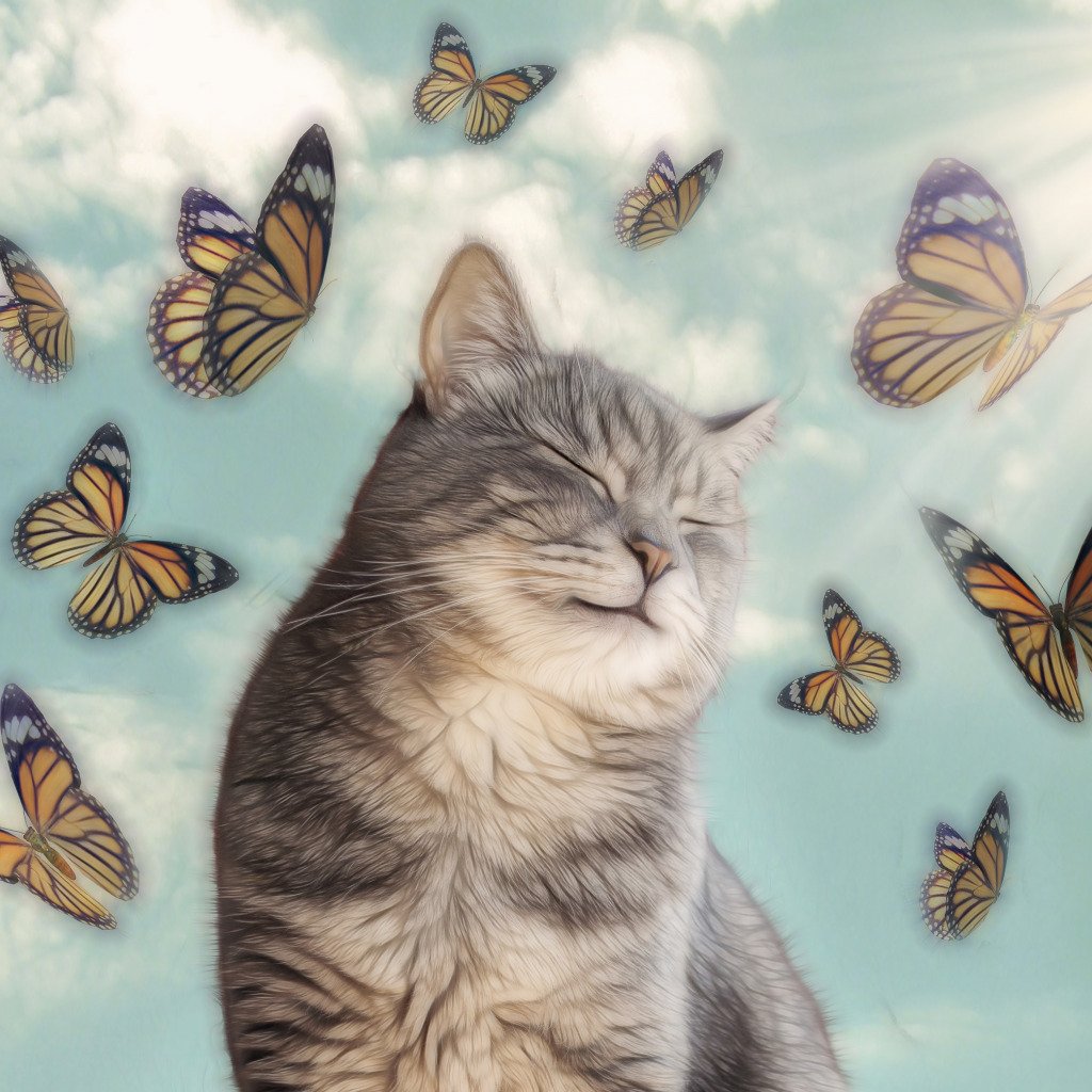 Картина кот и бабочка