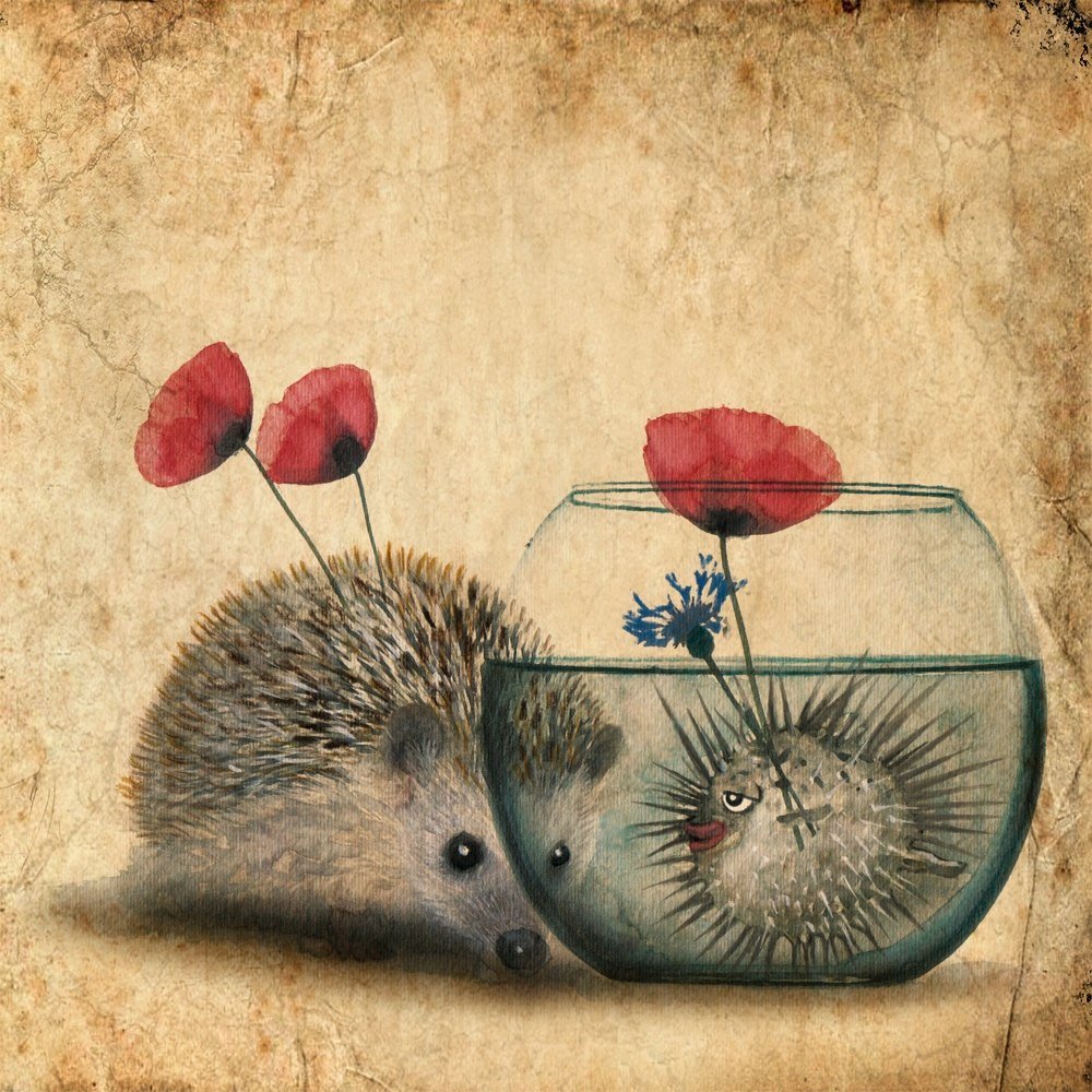 Влюбленные ежики арт