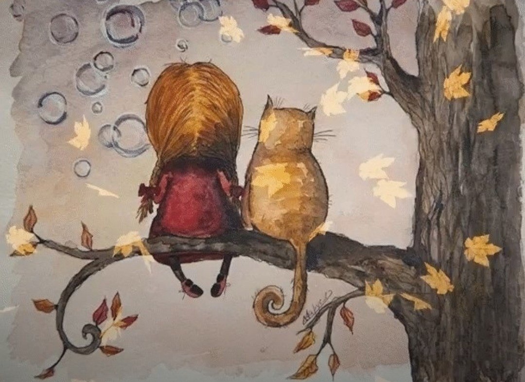 Картина кот на ветке