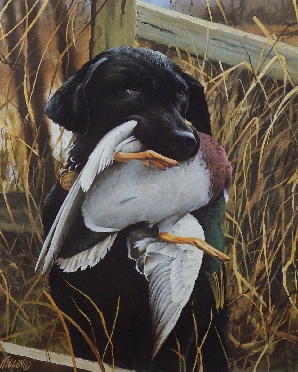 Панно собака с уткой