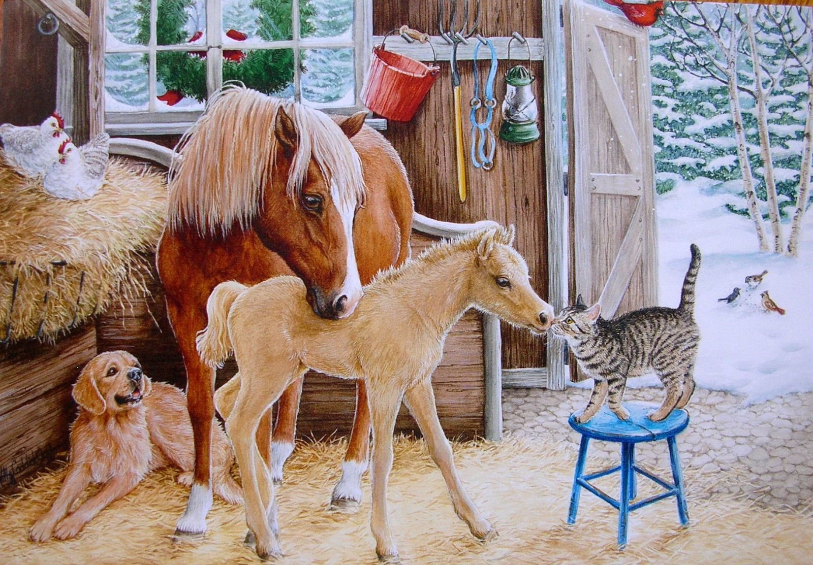 Год собаки лошадь. Иллюстрации с домашними животными. Картина лошади. Картина домашние животные. Домашние животные живопись.