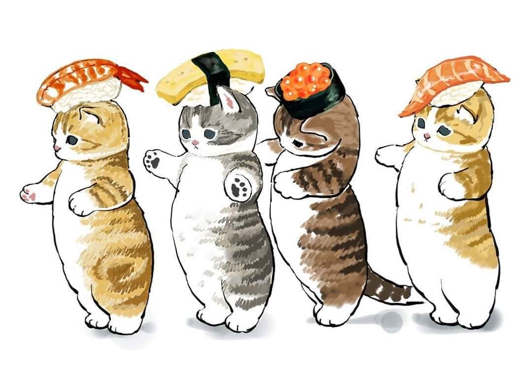 Кот и роллы рисунок