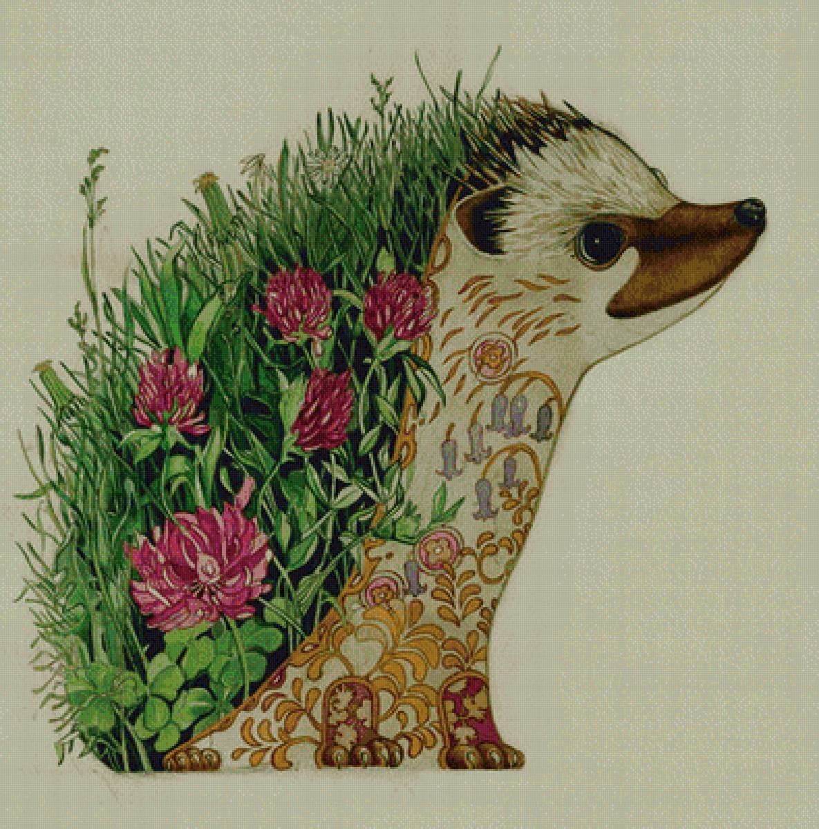 Вышивка цветочный Ежик