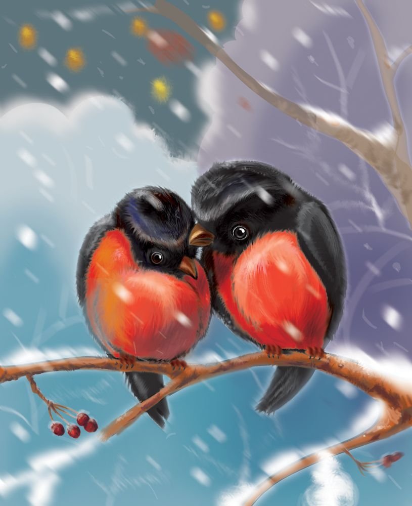 Снегири на ветке