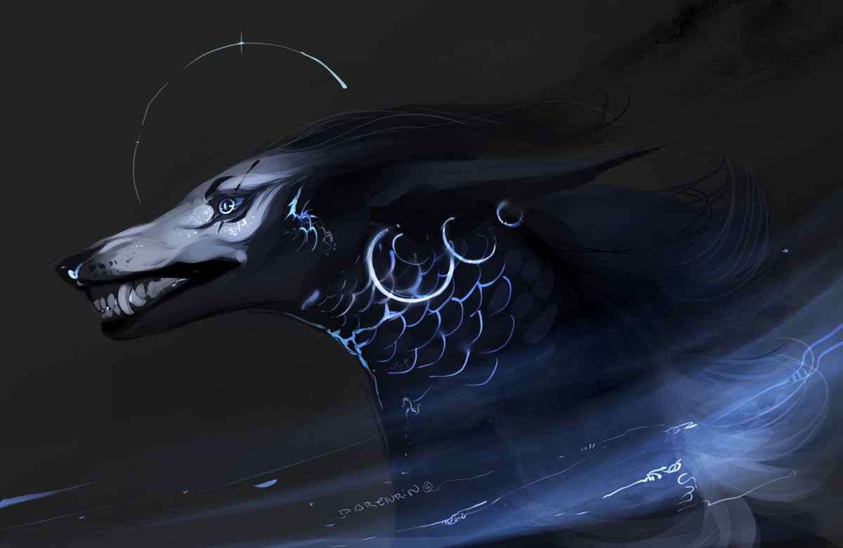 Чёрный волк с красными глазами