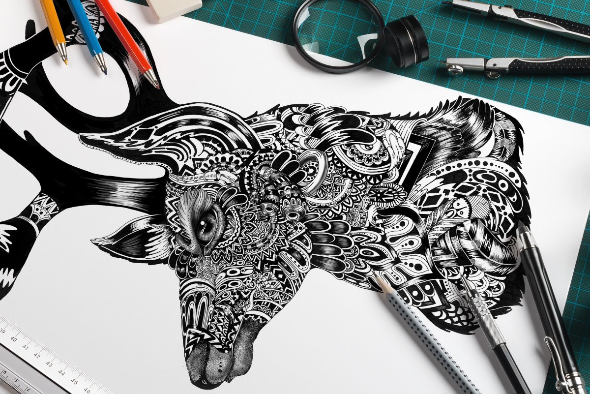 Животные абстракция карандашом