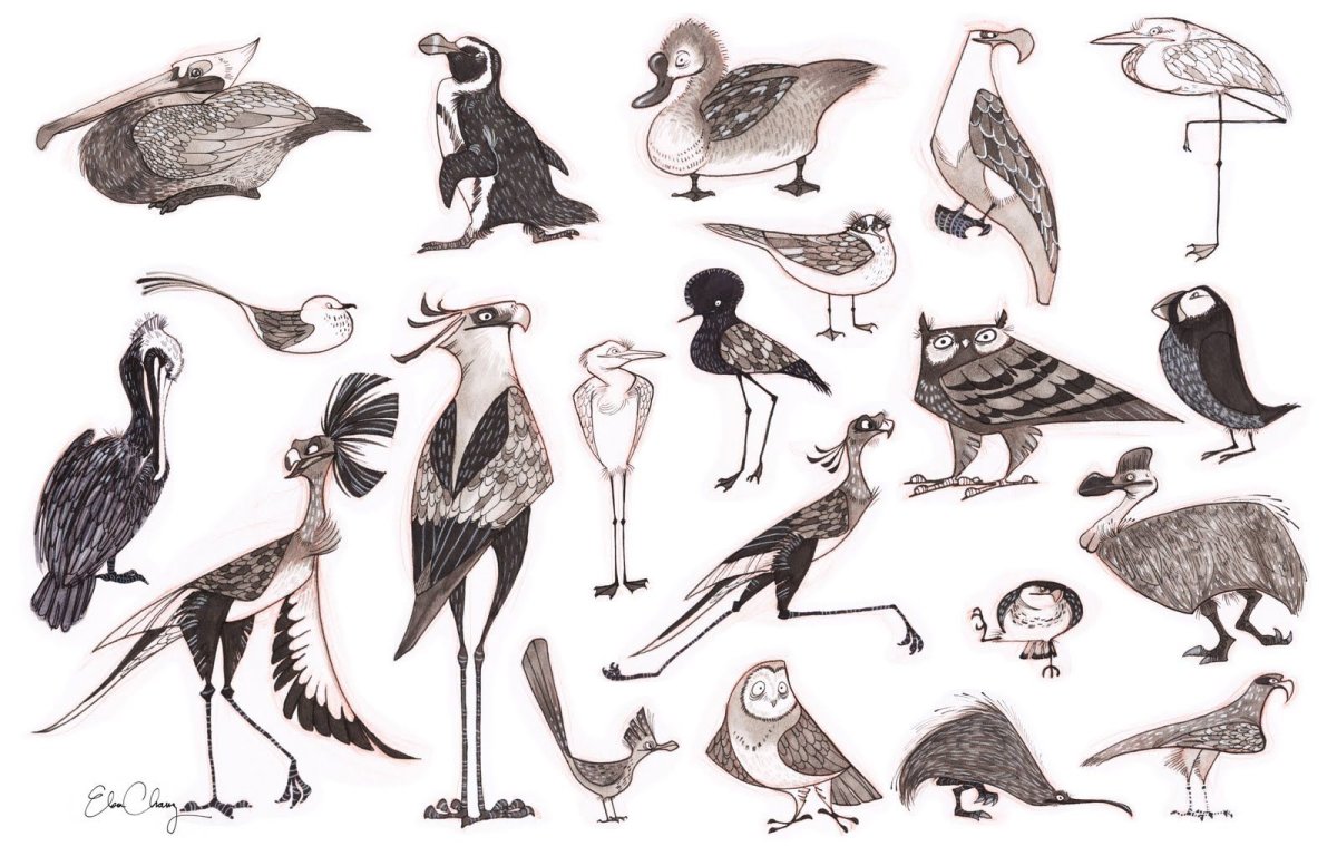 Стилизованные рисунки животных и птиц