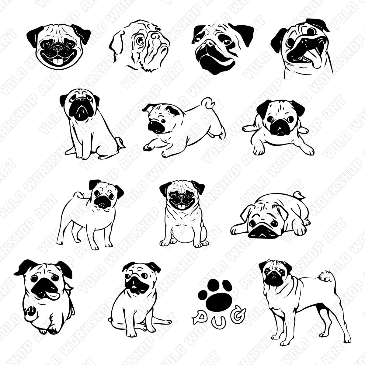 Стикеры собаки черно белые