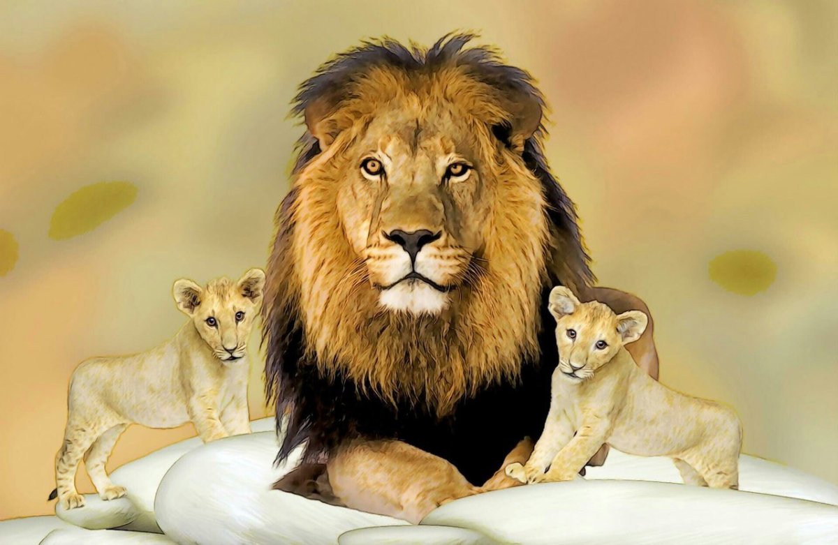 Лев с двумя львятами
