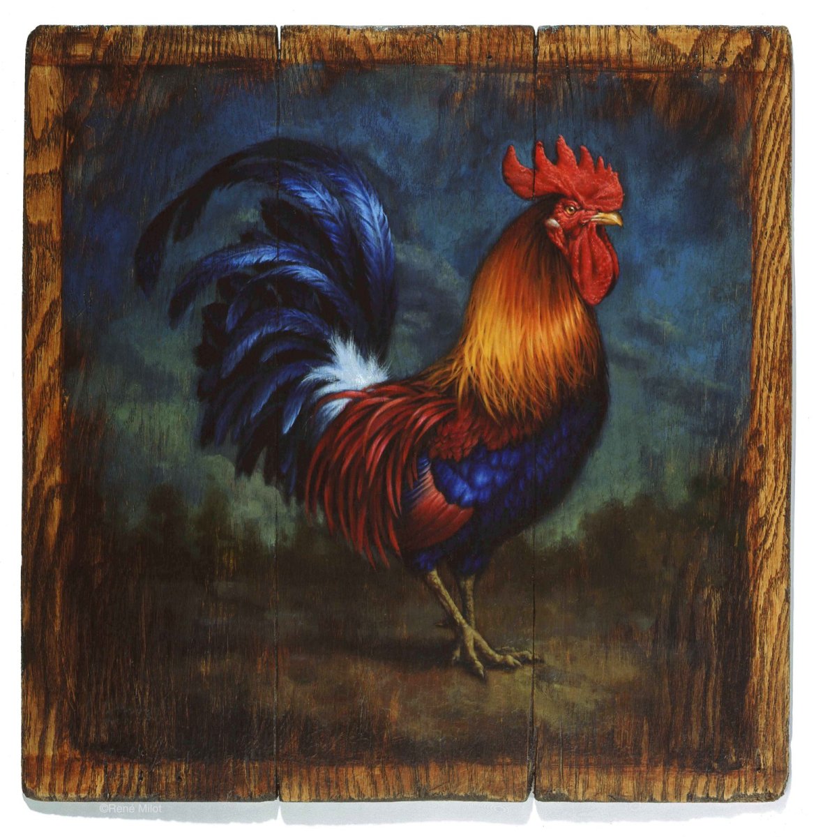 Картина петух на заборе