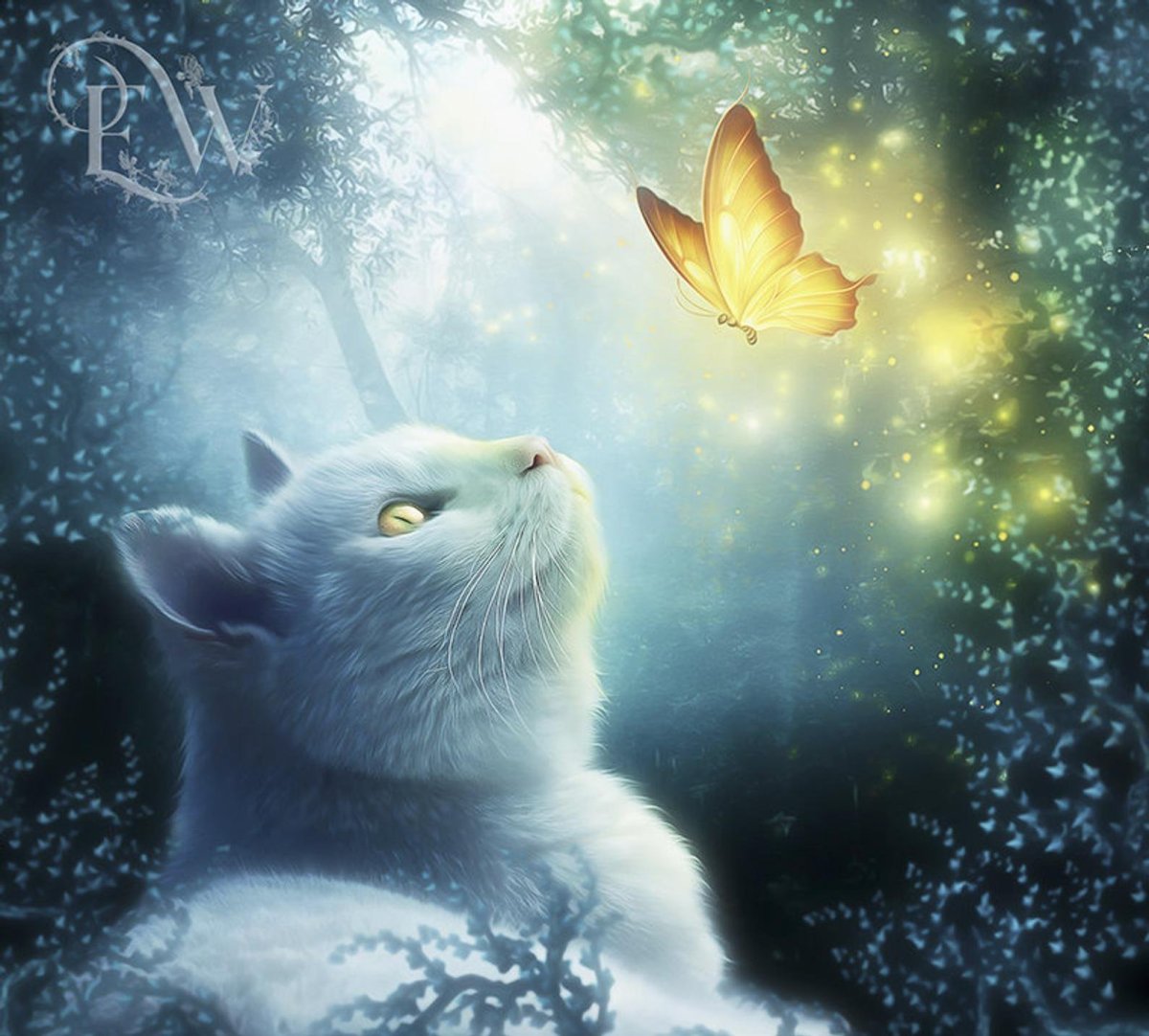 Кошка с бабочками